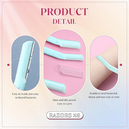 Lasnten 6Pcs Dermaplane Razor Eyebrow Facial Razor for Women Men Single Blade Multipurpose Eyebrow Trimmer Skin Hair Removal Shaver Face Razor Dermaplaning Exfoliating Tool Include Blade Cover(Blue)