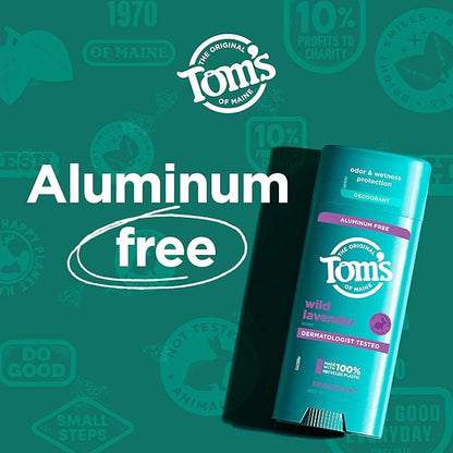 Tom's of Maine Wild Lavender Aluminum Free Natural Deodorant For Women & Men | Goes on Clear | Odor & Wetness Protection | Naturally Derived and Moisture-Locking Ingredients | 3.25 oz (2 Pack)