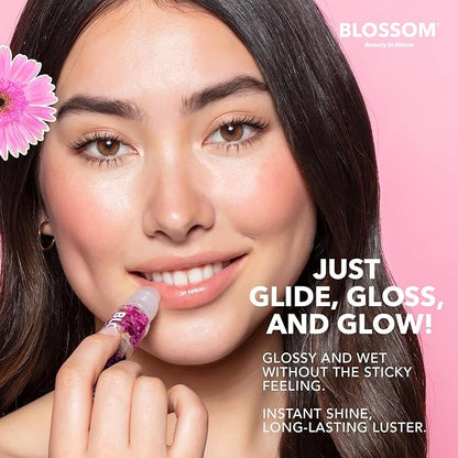 Blossom Roll on Lip Gloss, Scented Clear High Shine Moisturizing Lip Oil, Non Sticky, Infused with Real Flowers, Made in USA, 0.2oz, Coconut