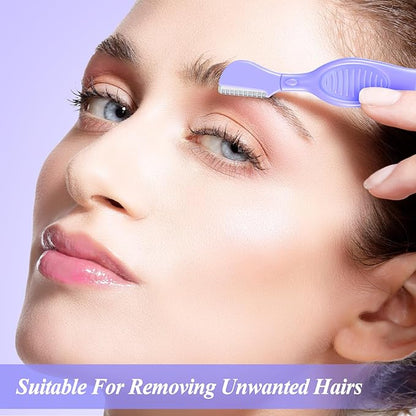 Mudder 21 Pcs Eyebrow Razor Eyebrow Shaver Facial Razor Multipurpose Face Trimmers with Precision Cover for Women Makeup Care Tools(Purple)