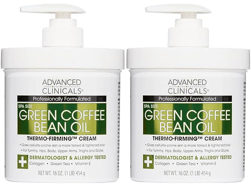 Advanced Clinicals Green Coffee Bean Thermo - Firming Body Lotion | Caffeine Infused Collagen Cream Moisturizer & Body Cream For Women, Stomach, Legs, & To Improve Look Of Textured Crepey Skin, 2pack