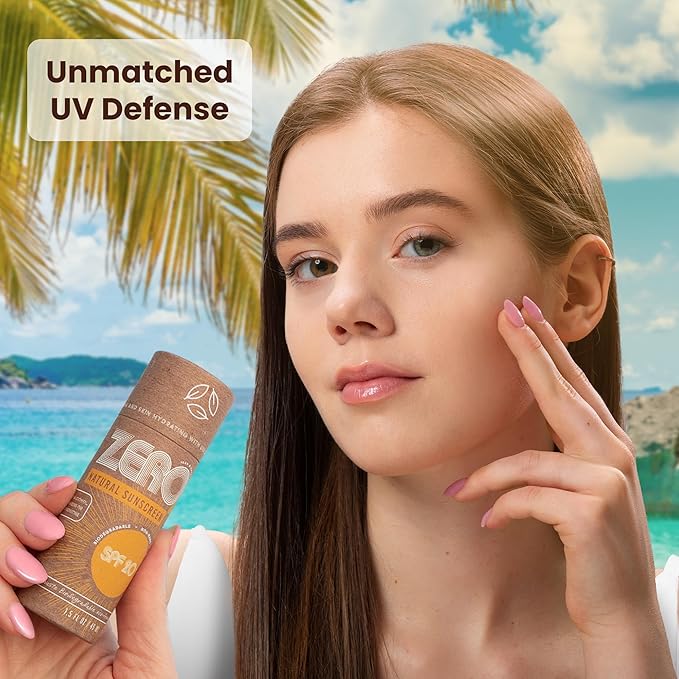 ZERO Waste 100% Plastic Free Natural Sunscreen Stick, SPF 20 Reef Safe and Kid Friendly, Water Resistant, Push Up Cardboard Tube, Sunblock Made with Beeswax, Shea Butter and Coconut Oil, 1.5 Oz