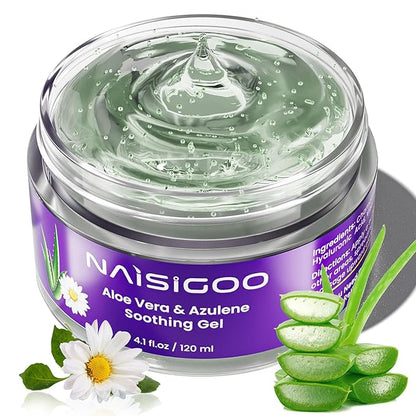 Aloe Vera Gel Soothes Skin for After IPL Laser Hair Removal Women Men in Face or Body, Travel Aloe Vera Gel for Sunburn Relief, Hydrate and Moisturize, Chamomile Extracts, 4.1 fl oz