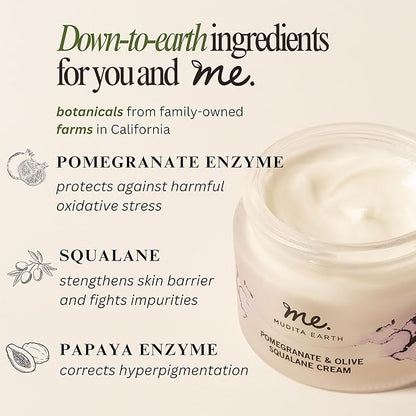 Mudita Earth Squalane Anti Aging Skin Cream, Rich Moisturizer for Aging & Dry Skin, Hyaluronic Acid, Squalane for Dark Spots & Hyperpigmentation made with Pomegranate & Olive
