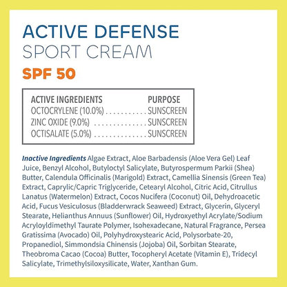 Seaweed Bath Co. Active Defense SPF 50 Sport Broad Spectrum Hybrid Sunscreen Cream, 3.4 Ounce, Sustainably Harvested Seaweed, Aloe, Watermelon