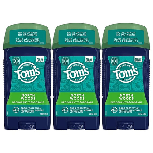 Tom's of Maine Long-Lasting Aluminum-Free Natural Deodorant for Men, North Woods, 2.8 oz. 3-Pack (Packaging May Vary)