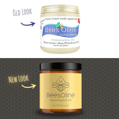 BeesOline Multi-Purpose Natural & Organic Moisturizer-PETROLEUM FREE, Soothes dry cracked itchy skin, protectant beeswax, promotes healing, reduces stretch marks, tattoo aftercare,1-8oz jar