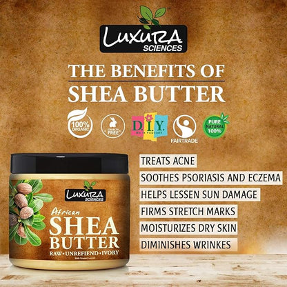 African Shea Butter | 100% Pure & Unrefined Raw Shea Butter for Skin & Hair | Deep Moisturizer for Face, Body & Scalp | Ideal for DIY Lotion, Soap Making & Lip Balm | 7.05 Oz (200g)