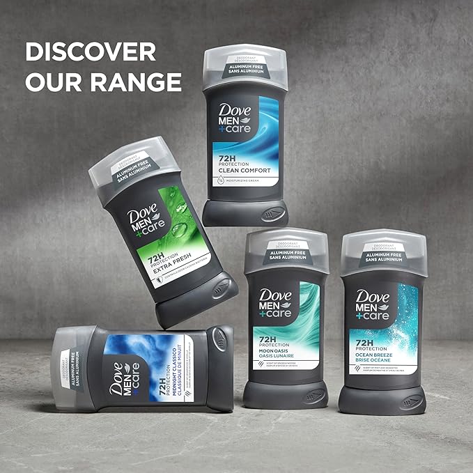 Dove Men+Care Deodorant Stick for Men Clean Comfort Pack of 2 Aluminum Free 72-Hour Odor Protection Mens Deodorant with 1/4 Moisturizing Cream 3 oz