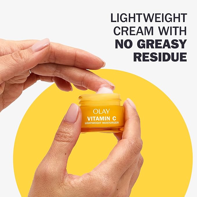Olay Vitamin C Face Moisturizer, Brightening Cream for Women, Trial Size, Evens Tone, Dark Spot & Hyperpigmentation Reduction, Glowing Skin Care - Niaciniamide, Lactic Acid, 0.5 Oz