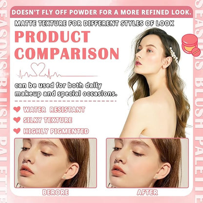 4 Colors Blush Palette for Cheeks,Face Matte Contour Brush 03
