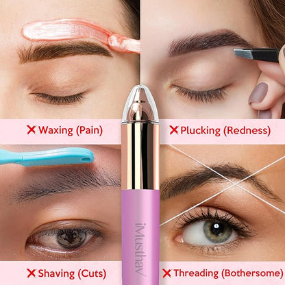 Mini Portable Painless Eyebrow Remover Trimmer for Women, Eyebrow Razor Epilator Pen,18K Gold-Plated Hypoallergenic Precision Pencil-tip. 360° LED Light for Instant and Painless Hair Remover.