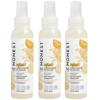 The Honest Company Conditioning Hair Detangler 3-Pack | Leave-in Conditioner + Fortifying Spray | Tear-free, Cruelty-Free, Hypoallergenic | Citrus Vanilla Refresh, 4 fl oz each (pack of 3)