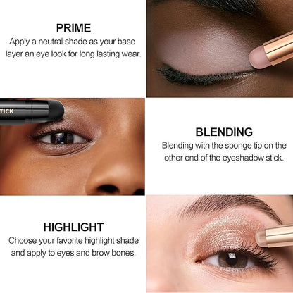FV Long Lasting Cream Eyeshadow Stick, Waterproof & High Pigmented Eye Shadow Sticks Duo with Blending Sponge, Crease-Proof & Natural Finish Eyeshadow Pencil, Vanilla Matte