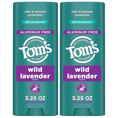 Tom's of Maine Wild Lavender Aluminum Free Natural Deodorant For Women & Men | Goes on Clear | Odor & Wetness Protection | Naturally Derived and Moisture-Locking Ingredients | 3.25 oz (2 Pack)