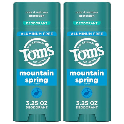 Tom’s of Maine Mountain Spring Natural Deodorant for Men and Women, Aluminum Free, 3.25 oz, 2-Pack