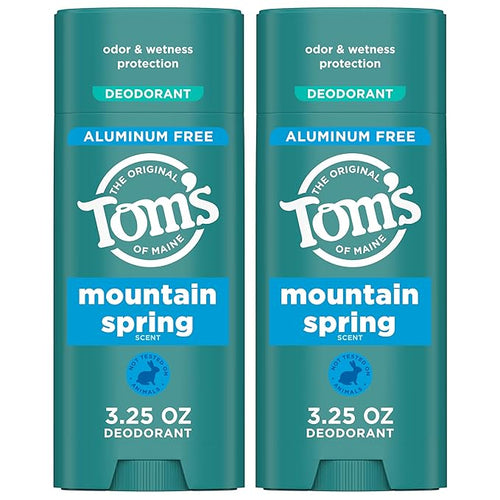 Tom’s of Maine Mountain Spring Natural Deodorant for Men and Women, Aluminum Free, 3.25 oz, 2-Pack