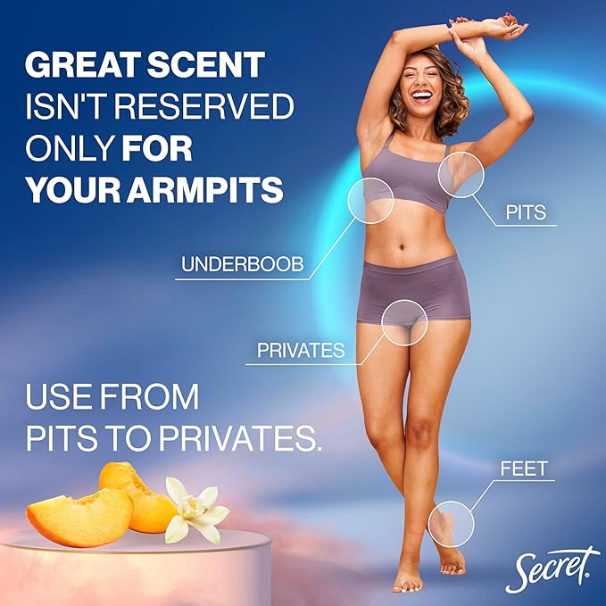 Secret Whole Body Deodorant Cream for Women, Peach & Vanilla Blossom Scent, Aluminum Free Deodorant, 72 HR Odor Protection, 3.0 oz