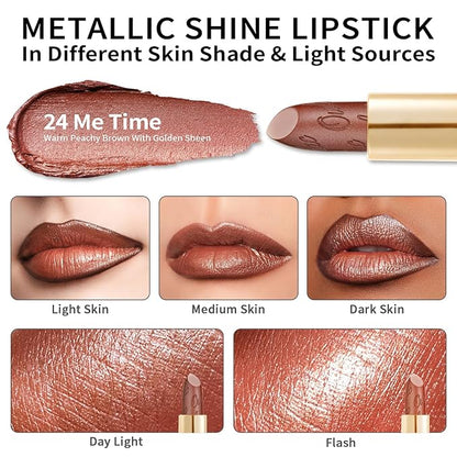 Oulac Glitter Lipstick for Women with Metallic 3D Shine Lightweight Hydrating Formula, High Impact Lip Color, Vegan Beauty, Sheer Coverage Lip Makeup, Christmas Gifts for Women, Me Time(24)