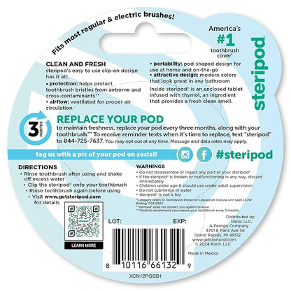 Steripod Clip-On Toothbrush Protector, Keeps Toothbrush Fresh and Clean, Fits Most Manual and Electric Toothbrushes, 1 Count