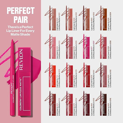 Revlon ColorStay Limitless Matte Liquid Lipstick, Vegan Formula, No-Budge, Longwear Lip Color, Long Lasting, Lightweight/Comfortable, Waterproof, 009 Hot Take, 0.17 fl oz