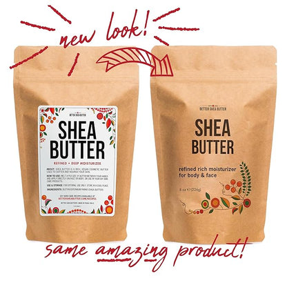 Refined Shea Butter Unscented - 100% Pure African Shea Butter for Hair & Dry Skin - Use for Soap Base, Face & Body Moisturizer, for DIY Whipped Body Butter & Lip Balm 8 oz Bar