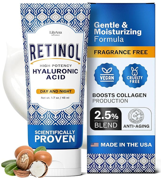 LilyAna Naturals Anti Aging Retinol Face Cream for Women – Wrinkle & Neck Cream for Firming, Retinol Moisturizer for Face with Hyaluronic Acid, Hydrating Night Cream, Collagen Boost (Bottle, 1.0oz)