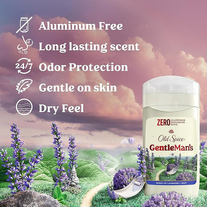 Old Spice GentleMan's Aluminum Free Dry Feel Deodorant for Men, 24/7 Lasting Freshness, Gentle on Skin with Skin Conditioners, Lavender + Mint Scent, 3.0 oz (Pack of 3)