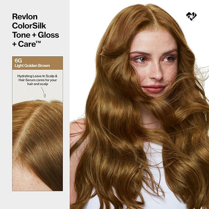 Revlon ColorSilk Tone + Gloss + Care Demi Permanent Hair Color, Dye Kit with Leave-In Scalp and Haircare Serum, 2x Shinier, 4x Stronger, 6G Light Golden Brown, 4.5 fl oz