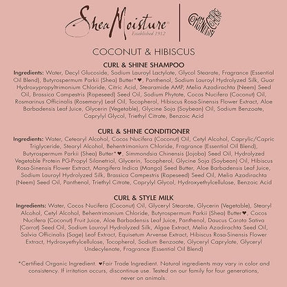 SheaMoisture Moisturize and Define Shampoo, Conditioner and Styling Milk for Curly Hair Care Coconut and Hibiscus with Shea Butter and Coconut Oil