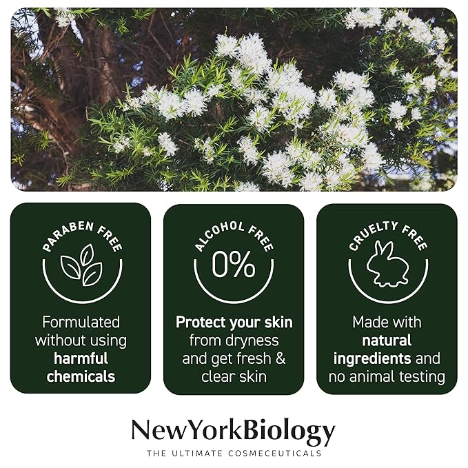 New York Biology Aloe Vera Gel for Face, Skin and Hair - Infused with Tea Tree Oil - From Fresh Aloe Vera Plant - Moisturizing Aloe Vera for Sunburn Relief and Dry Skin - 16.9 Fl Oz