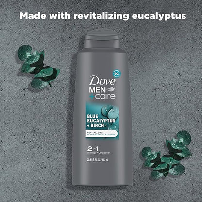 DOVE MEN + CARE 2 in 1 Shampoo Conditioner Eucalyptus + Birch 3 Count For Healthy-Looking Hair Naturally Derived Plant Based Cleansers 20.4 oz
