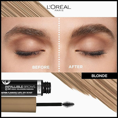L'Oreal Paris Infallible Volumizing 24H Wear Brow Mascara, Long Lasting Eyebrow Makeup for 2X Fuller Eyebrows, 7.0 Blonde, 0.13 Fl Oz