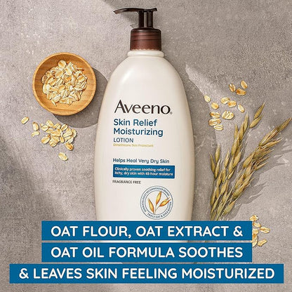 Aveeno Skin Relief Moisturizing Lotion for Very Dry Skin with Soothing Triple Oat & Shea Butter Formula, Dimethicone Skin Protectant Helps Heal Itchy, Dry Skin, Fragrance-Free, 8 fl. oz.